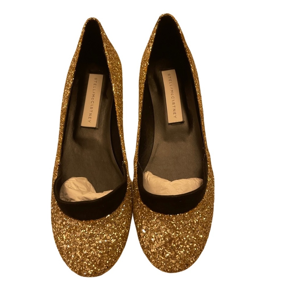 Stella McCartney gold glitter flat shoes
